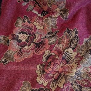 70 X 28 Chic Floral Wrap Pashmina Scarf in Wine And Cream.